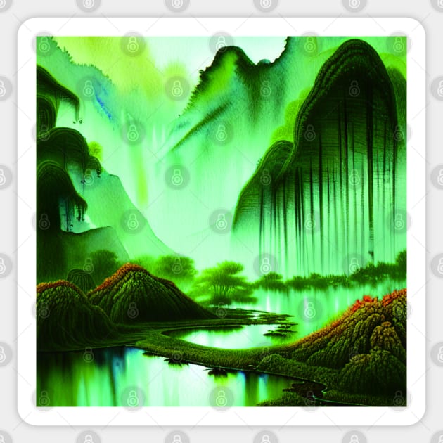 Digital Painting Scene Of a Greenery Outside And Beautiful Landscape, Amazing Nature Sticker by Promen Art